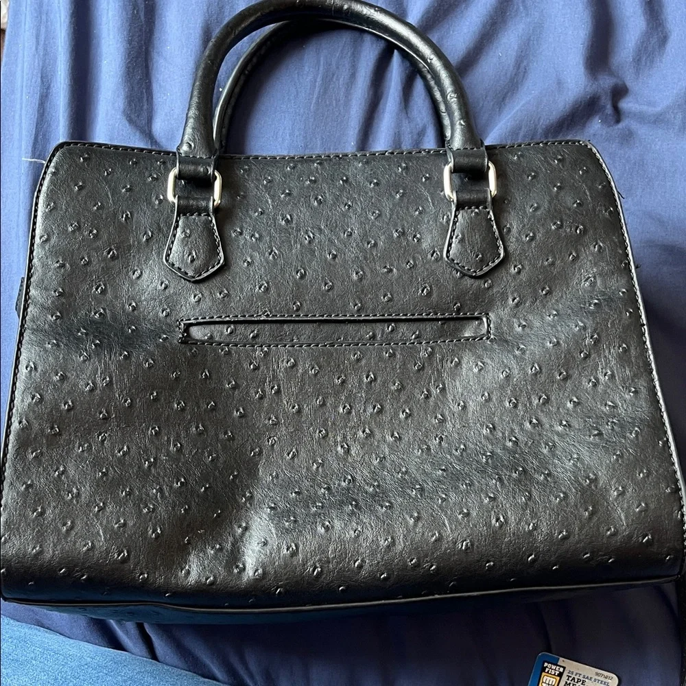 GUESS Black Textured Satchel with Front Zip Pocket - Picture 13 of 14
